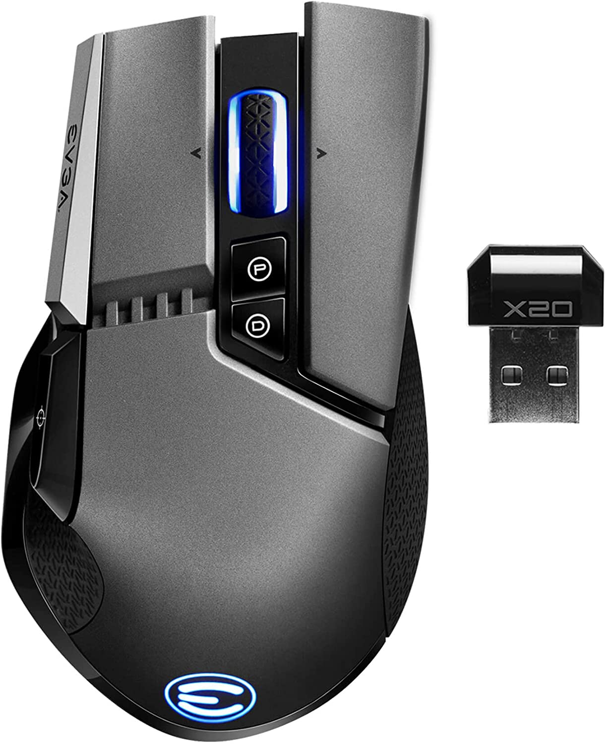 EVGA X20 Wireless Gaming Mouse, Wireless, Grey, Customizable, 16,000 DPI, 5 Profiles, 10 Buttons, Ergonomic 903-T1-20GR-KR