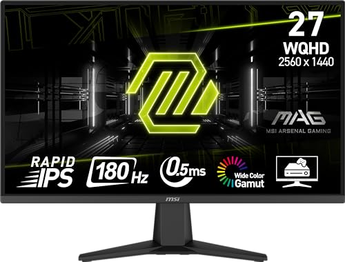 MSI MAG 275QF 27-inch 2K Gaming Monitor, 2560 x 1440 (UHD), 0.5ms Response Time, 180Hz, HDR Ready, HDMI, DP Port, Tilt Adjustable
