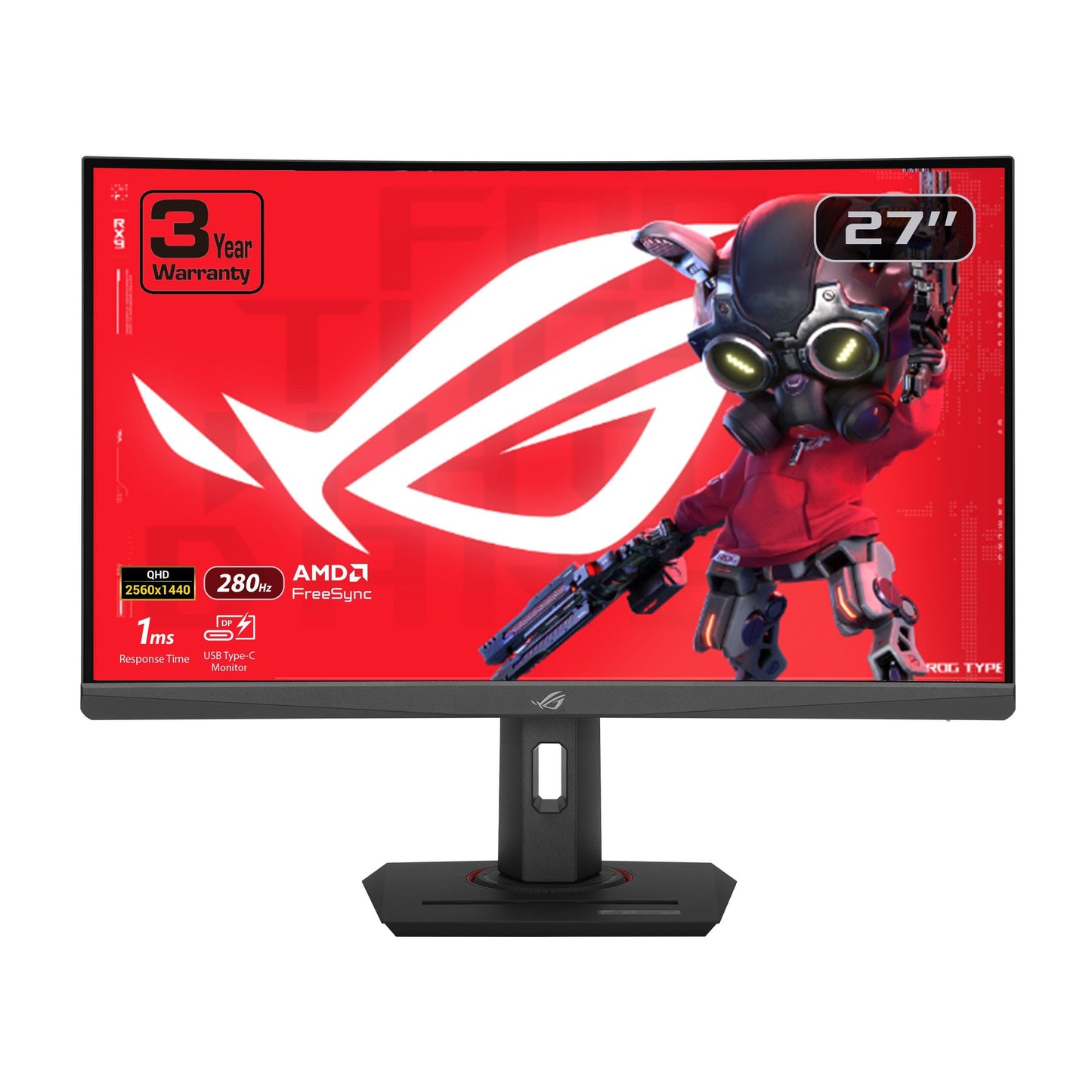 ASUS ROG Strix 27” 1440P USB-C Curved HDR Gaming Monitor (XG27WCMS) - QHD, 280Hz, 1ms, Fast VA, Extreme Low Motion Blur Sync, FreeSync Premium, DisplayWidget, Tripod Socket, AI Gaming, 3yr Warranty