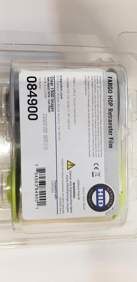 HID FARGO 84900 Standard Clear Film, 1500-Print