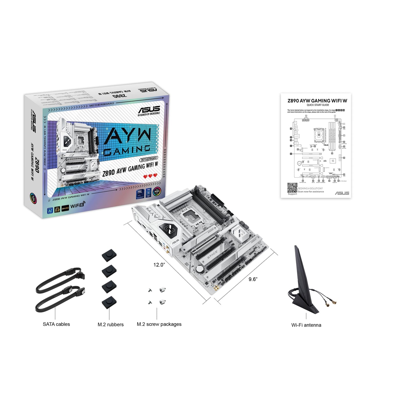 ASUS Z890 AYW Gaming WiFi W ATX Z890 Motherboard, Intel® Core™ Ultra Series 2 Ready, Advanced AI PC-Ready, 16+1+2+1 Stages, DDR5, PCIe® 5.0, Thunderbolt™ 4, USB Type-C®, 4 x M.2, Wi-Fi 7, 2.5Gb LAN