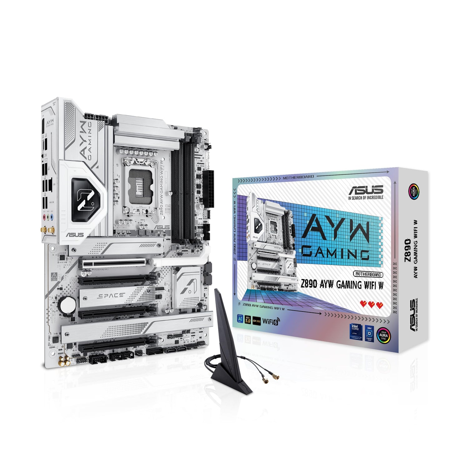 ASUS Z890 AYW Gaming WiFi W ATX Z890 Motherboard, Intel® Core™ Ultra Series 2 Ready, Advanced AI PC-Ready, 16+1+2+1 Stages, DDR5, PCIe® 5.0, Thunderbolt™ 4, USB Type-C®, 4 x M.2, Wi-Fi 7, 2.5Gb LAN