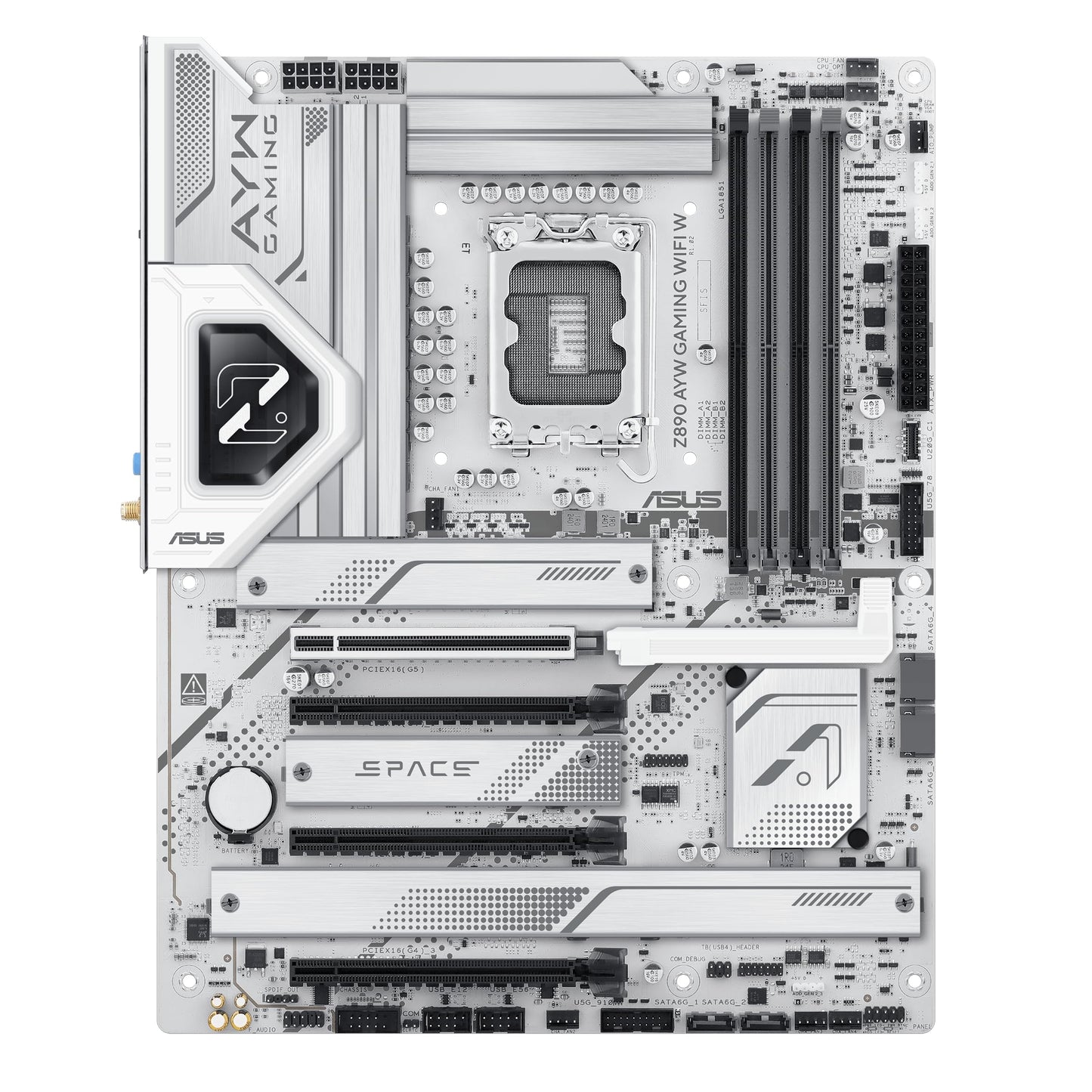 ASUS Z890 AYW Gaming WiFi W ATX Z890 Motherboard, Intel® Core™ Ultra Series 2 Ready, Advanced AI PC-Ready, 16+1+2+1 Stages, DDR5, PCIe® 5.0, Thunderbolt™ 4, USB Type-C®, 4 x M.2, Wi-Fi 7, 2.5Gb LAN