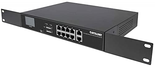 Intellinet Network Solutions 8-Port Gigabit Ethernet PoE+ Switch with 2 RJ45 Gigabit Uplink Ports and LCD Screen, IEEE 802.3at/af Power over Ethernet (PoE+/PoE) Compliant, 130W, Endspan, 19" Rackmount