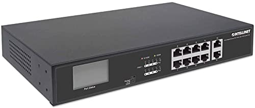 Intellinet Network Solutions 8-Port Gigabit Ethernet PoE+ Switch with 2 RJ45 Gigabit Uplink Ports and LCD Screen, IEEE 802.3at/af Power over Ethernet (PoE+/PoE) Compliant, 130W, Endspan, 19" Rackmount