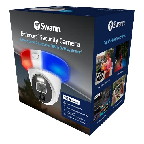 SWANN 1080P Video 8 Channel DVR Security Camera System, 1TB Hard Drive, 4 Indoor/Outdoor Cameras with Audio, Wired CCTV Home Surveillance, Color Night Vision, SwannForce LED Lights & Sirens, 846804SL