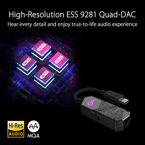 ASUS ROG Clavis USB-C Gaming DAC (ESS 9281 Quad DAC Amplifier, AI Noise-Canceling Mic, MQA Rendering, Aura Sync RGB, Compatible with PC, Mobile, Playstation 5, and Switch)