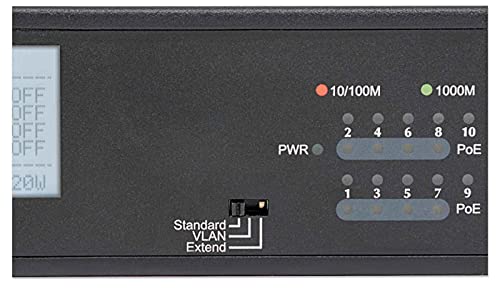 Intellinet Network Solutions 8-Port Gigabit Ethernet PoE+ Switch with 2 RJ45 Gigabit Uplink Ports and LCD Screen, IEEE 802.3at/af Power over Ethernet (PoE+/PoE) Compliant, 130W, Endspan, 19" Rackmount