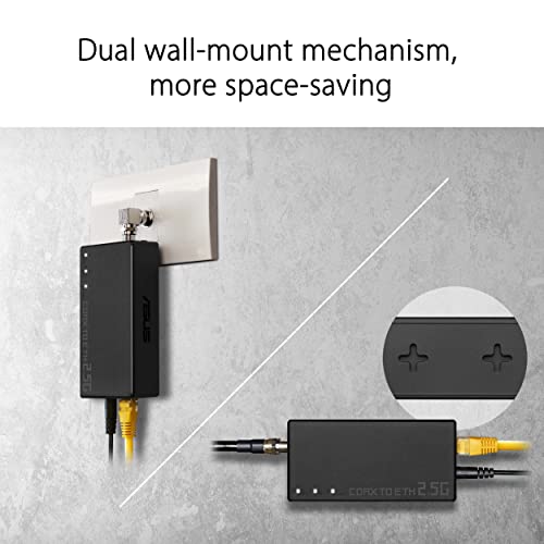 ASUS 2.5Gbps Ethernet Over Coax Adapter Starter Kit (MA-25 2 Pack), MoCA 2.5, High Speed Internet, Mesh backhaul, TV Streaming, MPS Security, Wall-mountable