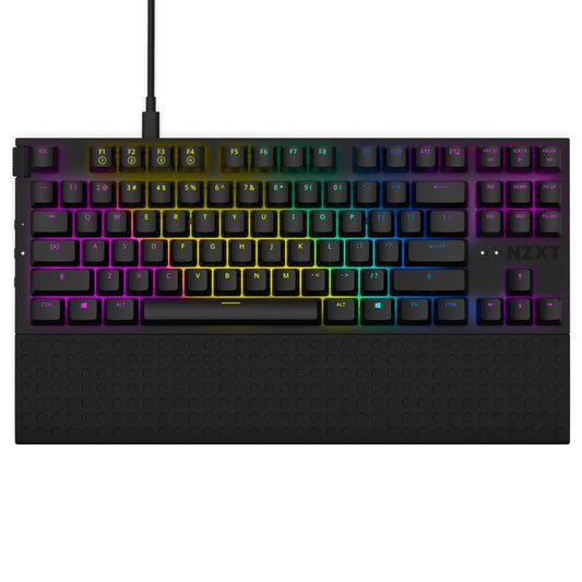 NZXT USB Function TKL – Tenkeyless Gaming Keyboard – Gateron Red Mechanical Switches: Linear, Fast, and Quiet – Hot-Swappable – RGB Backlit – Aluminum Top Plate – Wrist Rest – Black