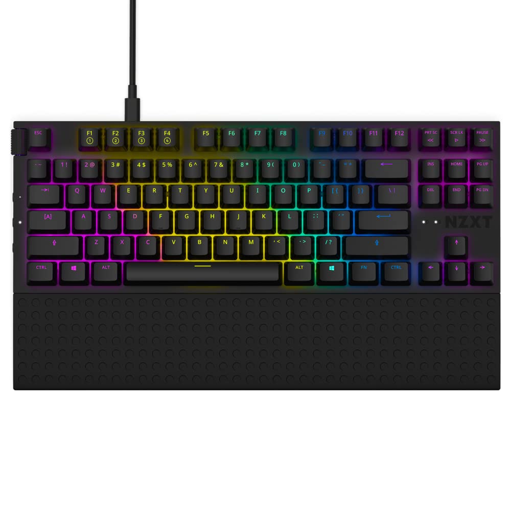 NZXT USB Function TKL – Tenkeyless Gaming Keyboard – Gateron Red Mechanical Switches: Linear, Fast, and Quiet – Hot-Swappable – RGB Backlit – Aluminum Top Plate – Wrist Rest – Black