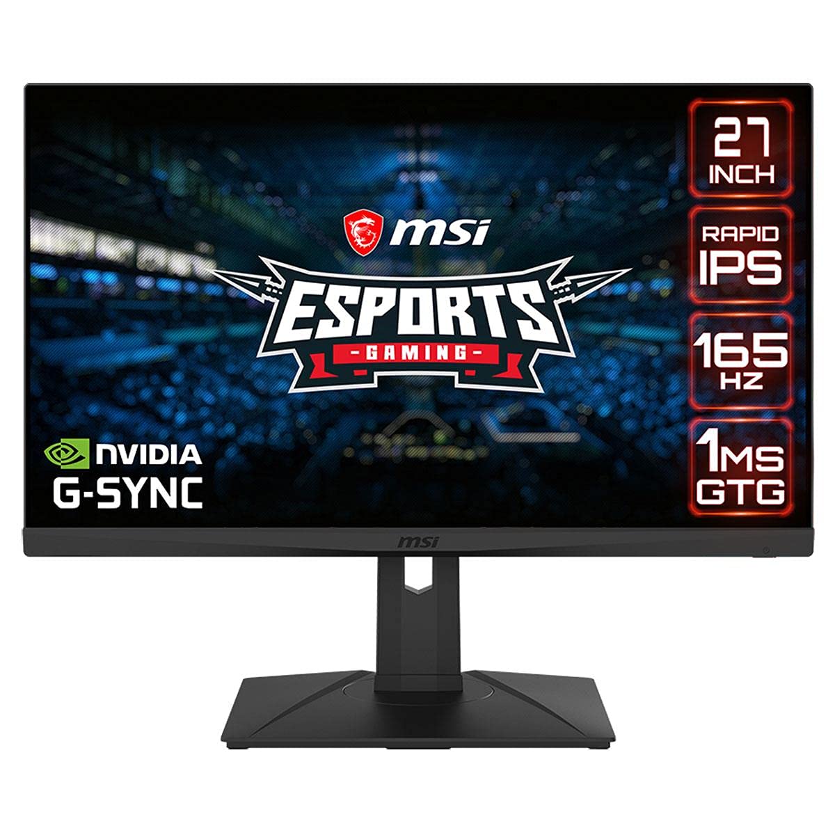 MSI G273QPF, 27" Gaming Monitor, 2560 x 1440 (QHD), Rapid IPS, 1ms, 165Hz, G-Sync Compatible, HDMI, Displayport, Tilt, Swivel, Height Adjustable, Pivot