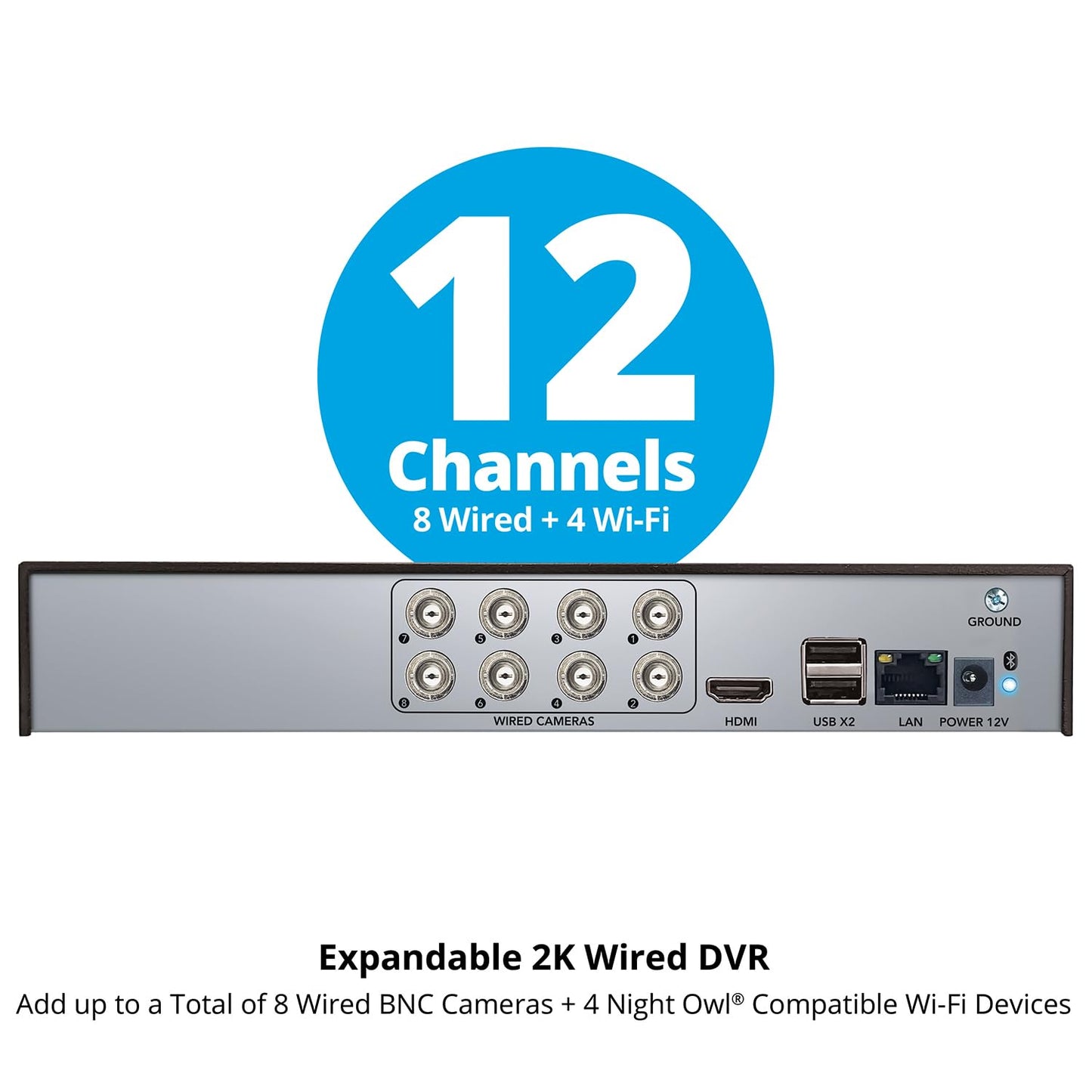 Night Owl SP 2-Way Audio 12 Channel 2K DVR with Customizable Storage - Add up to 12 Total Devices