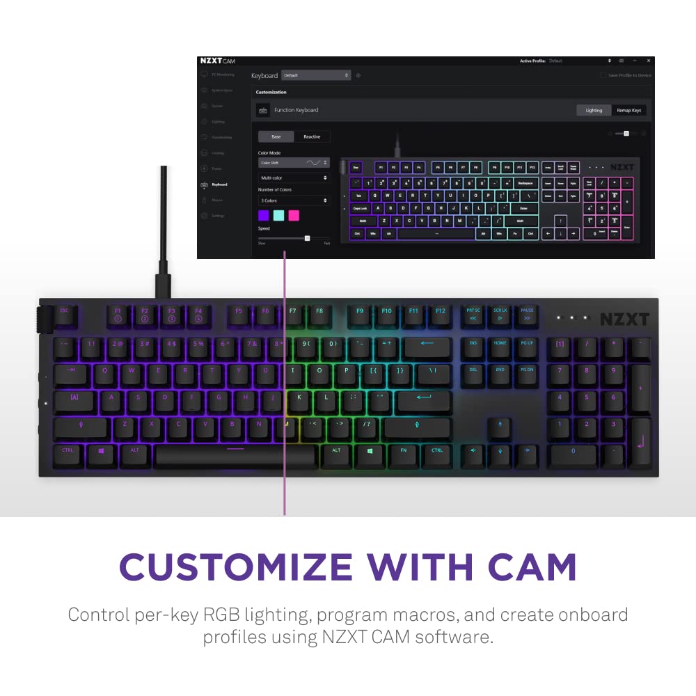 NZXT USB Function TKL – Tenkeyless Gaming Keyboard – Gateron Red Mechanical Switches: Linear, Fast, and Quiet – Hot-Swappable – RGB Backlit – Aluminum Top Plate – Wrist Rest – Black