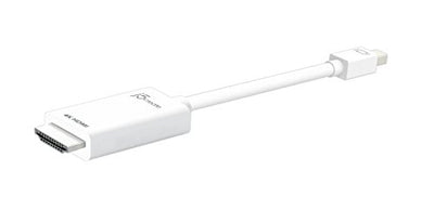 j5create Mini DisplayPort to 4K HDMI Cable- Supports up to 4K x 2k @ 30Hz & 3D Video formats Over HDMI | 6 FT (White) Adapter | Compatible with Windows, Mac, Laptops, etc