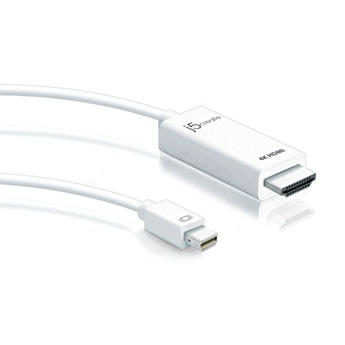 j5create Mini DisplayPort to 4K HDMI Cable- Supports up to 4K x 2k @ 30Hz & 3D Video formats Over HDMI | 6 FT (White) Adapter | Compatible with Windows, Mac, Laptops, etc