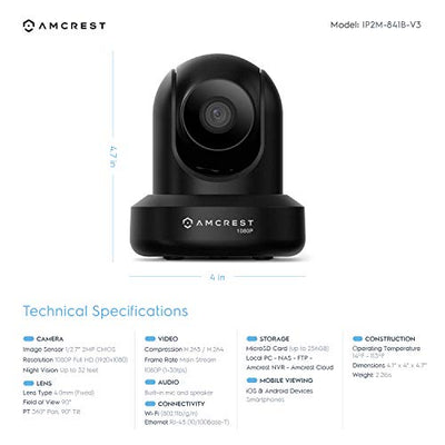 Amcrest New 1080p WiFi Camera Indoor, 2MP Pan/Tilt Home Security Camera, Auto-Tracking, Motion & Audio Detection, Privacy Mode, Enhanced Browser Compatibility, H.265, Two-Way Talk IP2M-841B-V3 (Black)
