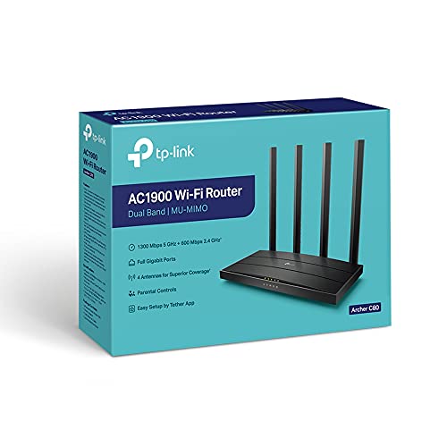 TP-Link AC1900 Wireless MU-MIMO WiFi Router - Dual Band Gigabit Wireless Internet Routers for Home, Parental Contorls & QS, Beamforming (Archer C80)