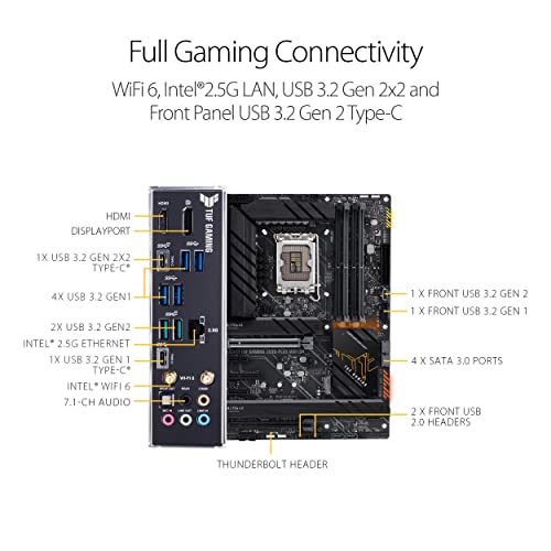 ASUS TUF Gaming Z690-Plus WiFi D4 LGA1700(Intel 12th Gen) ATX gaming motherboard(PCIe 5.0, DDR4,4xM.2/NVMe SSD,14+2 power stages,WiFi 6,2.5Gb LAN,front USB 3.2 Gen 2 Type-C,Thunderbolt 4,ARGB headers)