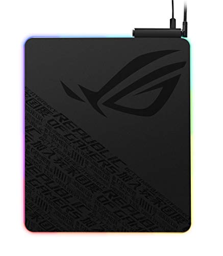 ASUS ROG Balteus Qi Vertical Gaming Mouse Pad with Wireless Qi Charging Zone, Hard Micro-Textured Gaming Surface, USB Pass-Through, Aura Sync RGB Lighting and Non-Slip Base (12.6” X 14.6”)