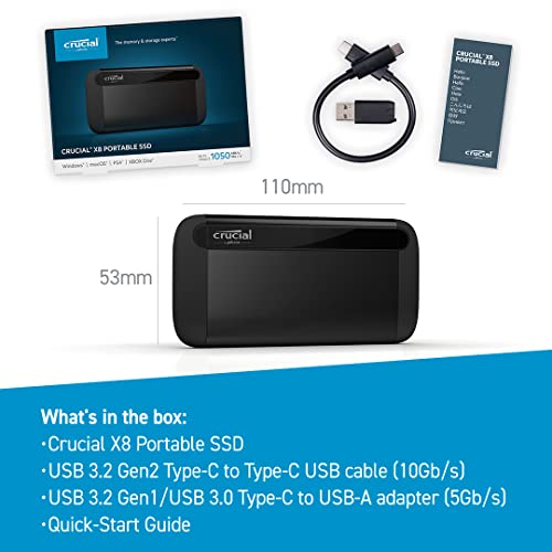 Crucial Portable SSD,USB 3.2 – External Solid State Drive, USB-C, USB-A – CT1000X8SSD9