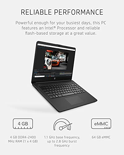 HP 14 Laptop, Intel Celeron N4020, 4 GB RAM, 64 GB Storage, 14-inch Micro-Edge HD Display, Windows 10 Home, Thin & Portable, 4K Graphics, One Year of Microsoft 365 (14-dq0020nr, 2021, Jet Black)