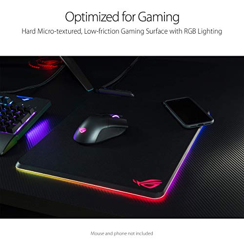 ASUS ROG Balteus Qi Vertical Gaming Mouse Pad with Wireless Qi Charging Zone, Hard Micro-Textured Gaming Surface, USB Pass-Through, Aura Sync RGB Lighting and Non-Slip Base (12.6” X 14.6”)