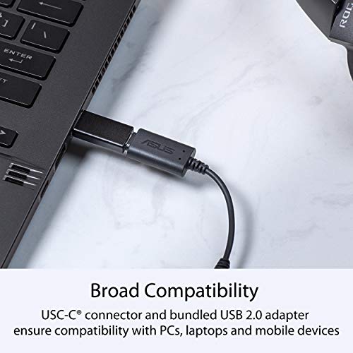 ASUS Ai Noise-Canceling Mic Adapter | Built-in Artificial Intelligence Isolates Background Noise, Enhance Voice Clarity | Improve Quality of Conference Calls, Music | Supports USB-C & USB 2.0-3.5 mm