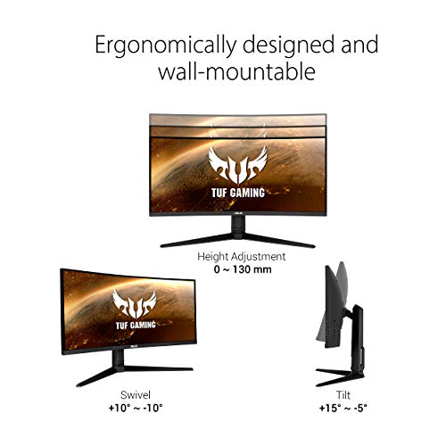 ASUS TUF Gaming VG34VQL1B 34” Curved HDR Monitor, WQHD (3440x1440), 165Hz, 1ms, Extreme Low Motion Blur, FreeSync Premium, Eye Care, DisplayPort HDMI USB, Height Adjustable, DisplayHDR 400, Black