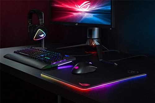 ASUS ROG Balteus Qi Vertical Gaming Mouse Pad with Wireless Qi Charging Zone, Hard Micro-Textured Gaming Surface, USB Pass-Through, Aura Sync RGB Lighting and Non-Slip Base (12.6” X 14.6”)