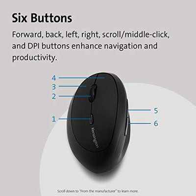 Kensington Pro Fit Left-Handed Ergo Wireless Mouse (K79810WW), Black