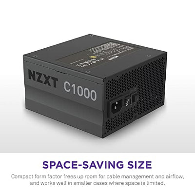 NZXT C1000 PSU (2022) - PA-0G1BB-US - 1000 Watt PSU - 80+ Gold Certified - Fully Modular - Sleeved Cables - ATX Gaming Power Supply