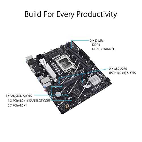 ASUS Prime B760M-K D4 Intel® B760 (LGA 1700)(13th and 12th Gen) mATX Motherboard, PCIe 4.0, Two PCIe 4.0 M.2 Slots, DDR4, Realtek 2.5Gb Ethernet, HDMI®, SATA 6 Gbps, Front USB 3.2 Gen 1, Aura Sync