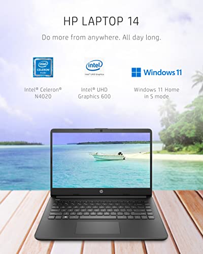 HP 14 Laptop, Intel Celeron N4020, 4 GB RAM, 64 GB Storage, 14-inch Micro-Edge HD Display, Windows 10 Home, Thin & Portable, 4K Graphics, One Year of Microsoft 365 (14-dq0020nr, 2021, Jet Black)