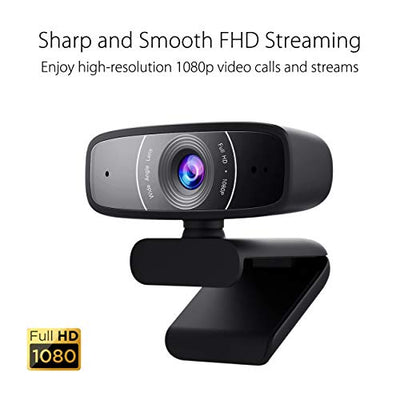 ASUS Webcam C3 1080p HD USB Camera - Beamforming Microphone, Tilt-Adjustable, 360 Degree Rotation, Wide Field of View, Compatible with Skype, Microsoft Teams and Zoom