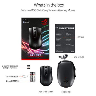 ASUS Portable Wireless Optical Gaming Mouse - ROG Strix Carry | Bluetooth & RF USB - Seamless Connection, No Interference | 7200 DPI | High Level Accuracy | Armoury II | Carry Pouch Included