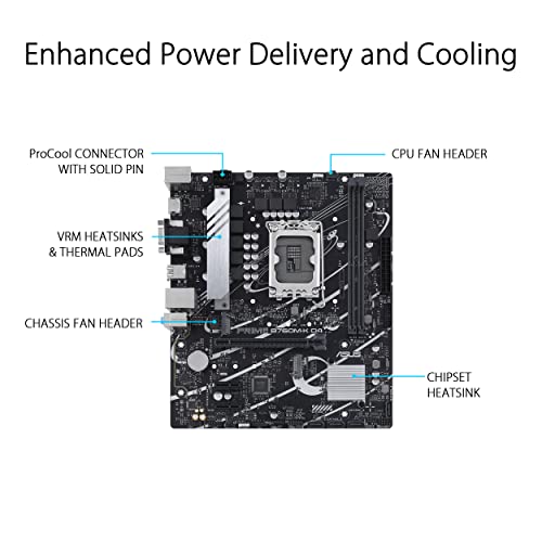 ASUS Prime B760M-K D4 Intel® B760 (LGA 1700)(13th and 12th Gen) mATX Motherboard, PCIe 4.0, Two PCIe 4.0 M.2 Slots, DDR4, Realtek 2.5Gb Ethernet, HDMI®, SATA 6 Gbps, Front USB 3.2 Gen 1, Aura Sync