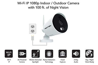Night Owl AC Powered 1080p HD Wi-Fi IP Indoor/Outdoor Camera with 100 ft. of Night Vision, 2-Way Audio, Built-in Spotlight, Wide Viewing Angle and Free Remote Viewing App