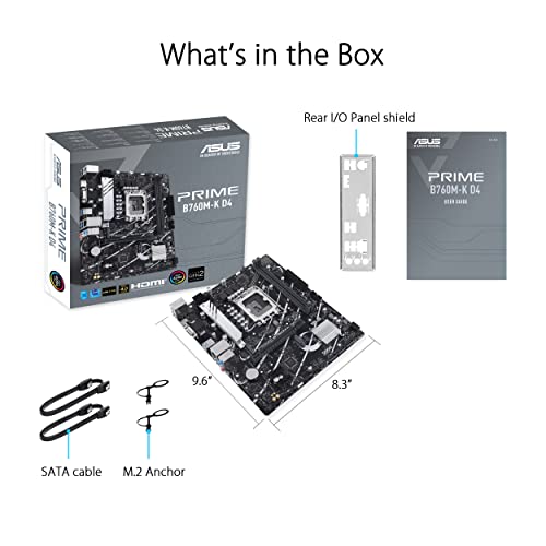 ASUS Prime B760M-K D4 Intel® B760 (LGA 1700)(13th and 12th Gen) mATX Motherboard, PCIe 4.0, Two PCIe 4.0 M.2 Slots, DDR4, Realtek 2.5Gb Ethernet, HDMI®, SATA 6 Gbps, Front USB 3.2 Gen 1, Aura Sync