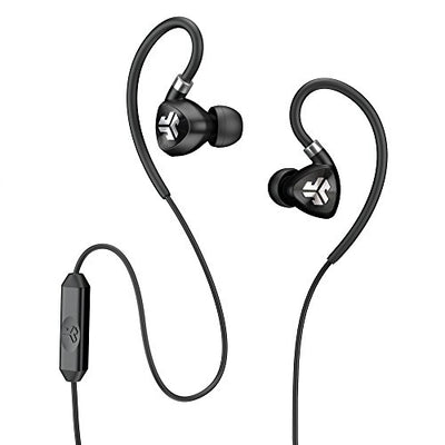 JLab Audio Fit2 Sport Earbuds, Sweatproof, Water Resistant with in-Wire Customizable Earhooks, Guaranteed Fit, Guaranteed for Life - Black