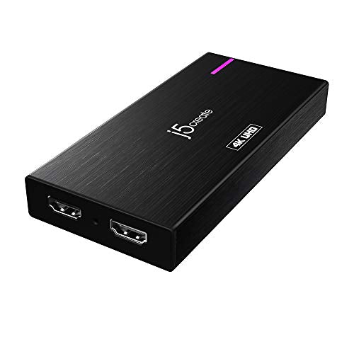 j5create HDMI Video Capture Card w/ USB-C Port 3.5mm Aux and Mic in - Supports 1080p 60FPS Video and Audio Recording, 4K Passthrough for PC Xbox Playstation Live Streaming - HDMI Cable Included