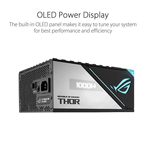 ASUS ROG Thor 1000W Platinum II Fully Modular Power Supply (1000 Watt, 80+ Platinum, Lambda A++ Certified, ROG Heatsinks, 135mm PWM Fan, 0dB Mode, OLED Panel, Sleeved Cables, Aura Sync)