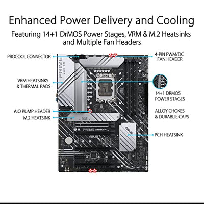 ASUS Prime Z690-P LGA 1700 (Intel 12th Gen) ATX Motherboard (PCIe 5.0, DDR5,14+1 Power Stages,3X M.2,2.5Gb LAN,V-M.2 e-Key,Front Panel USB 3.2 Gen 1 USB Type-C,Thunderbolt 4 Support,Arua Sync)