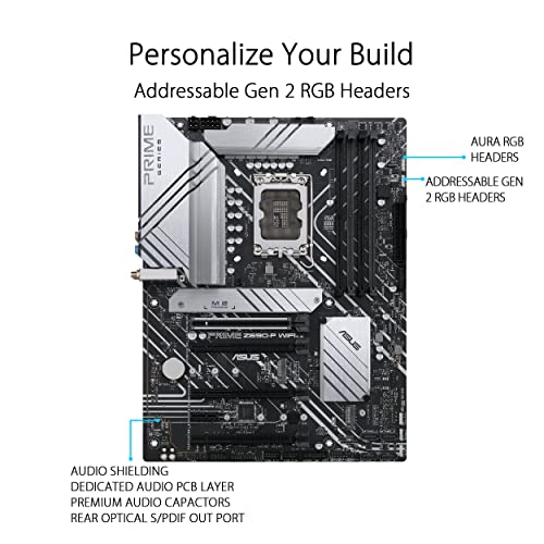 ASUS Prime Z690-P WiFi LGA1700(Intel 12th Gen) ATX Motherboard (PCIe 5.0,DDR5,14+1 Power Stages,3X M.2,WiFi 6,BT v5.2,2.5Gb LAN,Front Panel USB 3.2 Gen 1 Type-C,Thunderbolt 4 Support, Arua Sync)