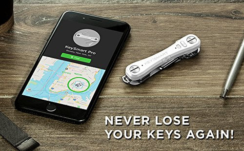 KeySmart Pro - Compact Smart Key Holder w LED Flashlight & Tile Bluetooth, EDC Key Organizer, Attach Car Key Fob, Other Mini Tools & Accessories (up to 10 Keys, White) - Discontinued