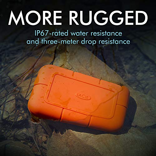 LaCie Rugged SSD Solid State Drive — USB-C USB 3.2 NVMe speeds up to Water Resistant, 3m Drop Resistant, Encryption, 5-Year Warranty with Data Recovery, 1 Mo Adobe CC