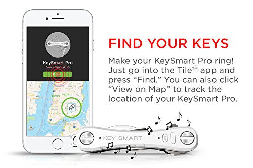 KeySmart Pro - Compact Smart Key Holder w LED Flashlight & Tile Bluetooth, EDC Key Organizer, Attach Car Key Fob, Other Mini Tools & Accessories (up to 10 Keys, White) - Discontinued