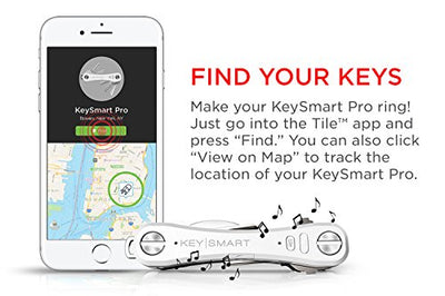 KeySmart Pro - Compact Smart Key Holder w LED Flashlight & Tile Bluetooth, EDC Key Organizer, Attach Car Key Fob, Other Mini Tools & Accessories (up to 10 Keys, White) - Discontinued