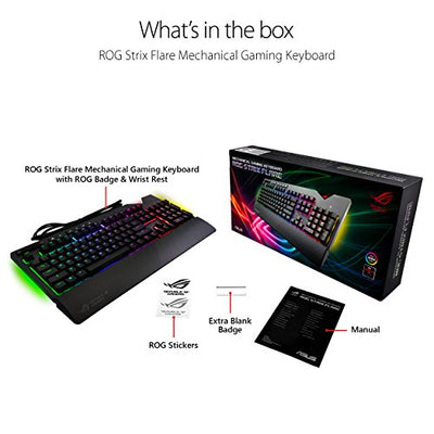 ASUS RGB Mechanical Gaming Keyboard - ROG Strix Flare (Cherry MX Blue Switches - cm SS) | Aura Sync & SDK | Gaming Keyboard for PC | Customizable Badge, USB Pass-Through | Media Controls