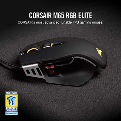 Corsair M65 RGB Elite – Wired FPS and MOBA Gaming Mouse – Adjustable Weight and Balance – Durable Aluminum Frame – 18,000 DPI Optical Sensor, Black